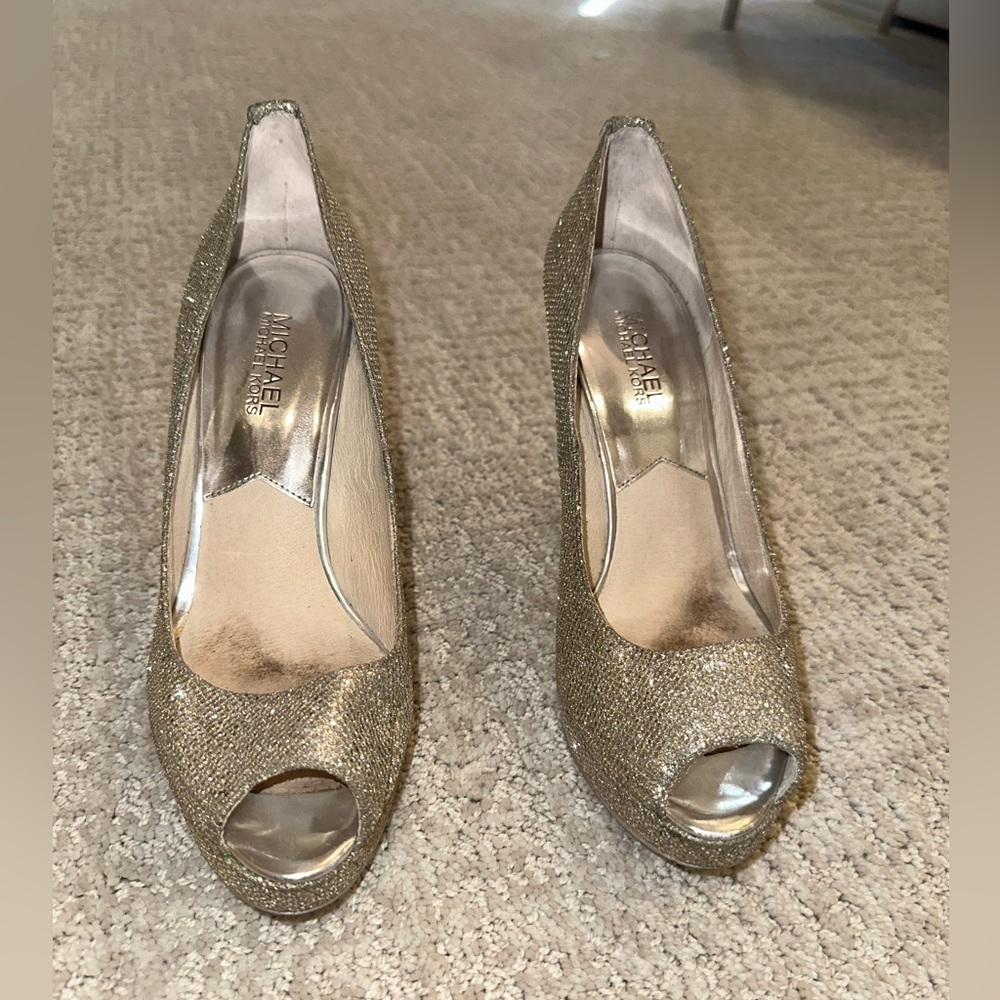 Michael Kors glitter open toe heels